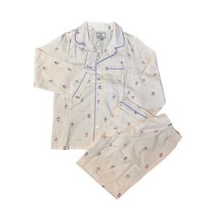 New Petite Plume Kids 7 Bateau Classic Pajama Set Sailboat Print White Blue